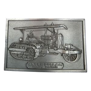 Vintage 1975 Caterpillar CAT Pewter Tractor Belt Buckle R&S With Box